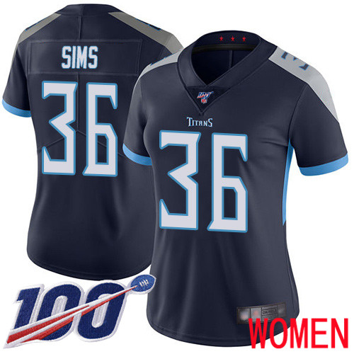 Tennessee Titans Limited Navy Blue Women LeShaun Sims Home Jersey NFL Football #36 100th Season Vapor Untouchable->women nfl jersey->Women Jersey